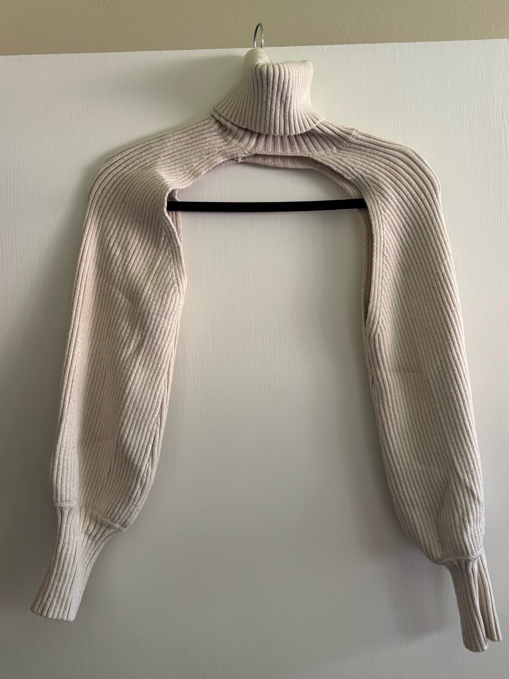 Zara Cream Ribbed Detached-Sleeve Turtleneck Shrug